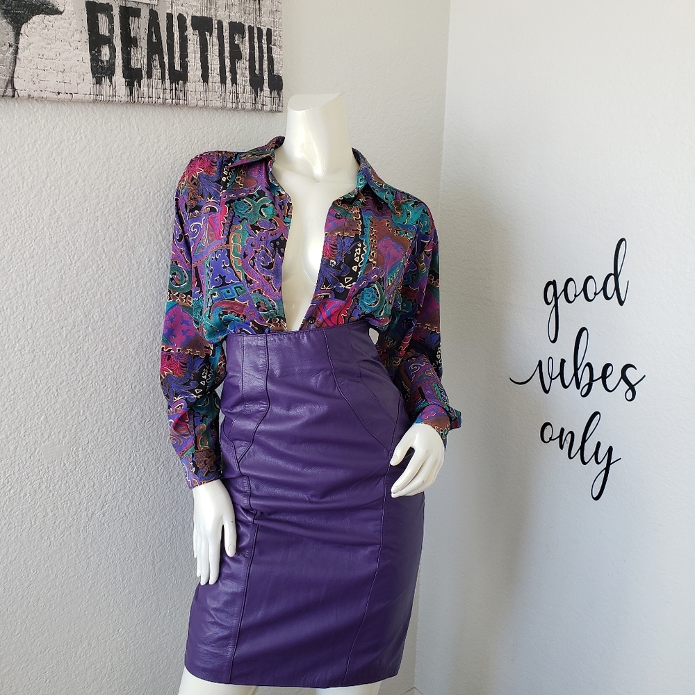 Vintage Chia Purple Leather Skirt